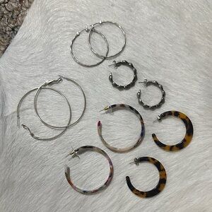 Lucky Brand Silver and Tortoise Hoop Earrings Set